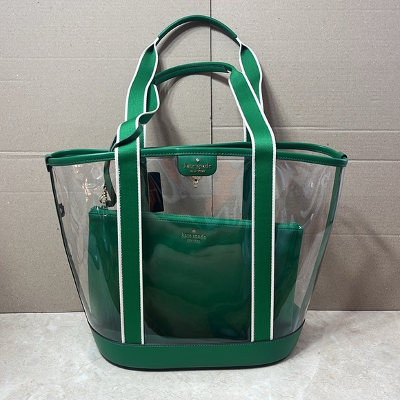 ♠️kate spade Clare Clear See Through Stadium Tote Bag, Green Bean NWT - Picture 7 of 15